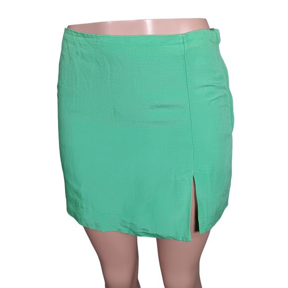 🍒 H&M Mini Skirt Fully Lined Size 6 Green Side Zipper and Side Front Slit - Picture 2 of 7